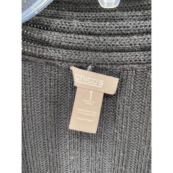 Chicos‎ Cardigan Womens Sz 1 Small Black Open Front Long Sleeve Collar Knit - Picture 5 of 10